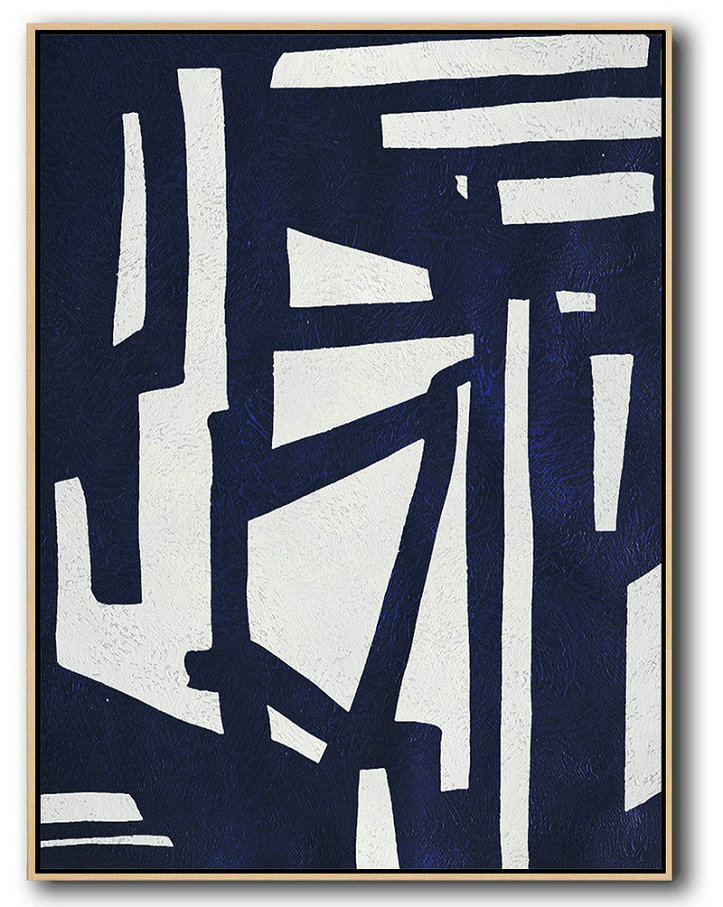 Extra Large Abstract Painting On Canvas,Buy Hand Painted Navy Blue Abstract Painting Online,Hand-Painted Contemporary Art